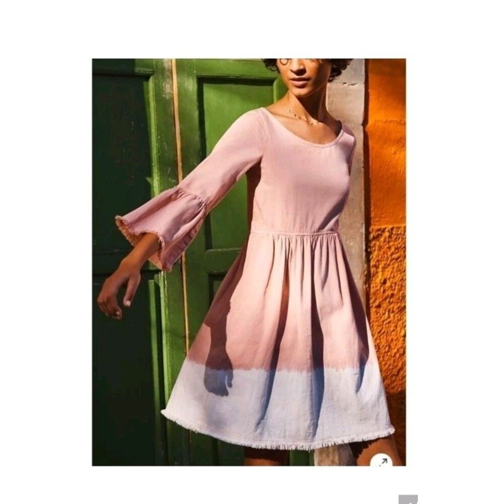 Anthropologie Holding Horses Lilibet Bell Sleeve Raw Hem Dress 4 Western Minimal